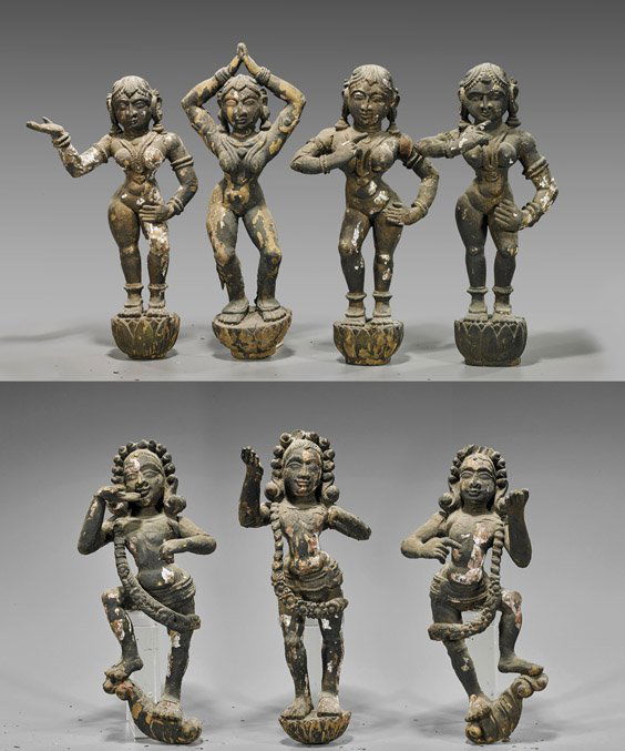 Seven Antique Indian Wood Dakini Figures (1 of 1)