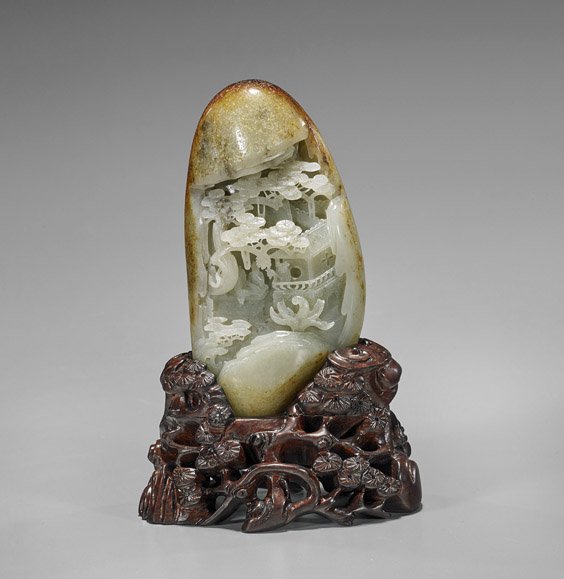 Chinese Carved Celadon Jade Pebble (1 of 2)