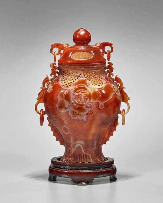 Chinese Carnelian Agate Double-Fish Vase (1 of 1)
