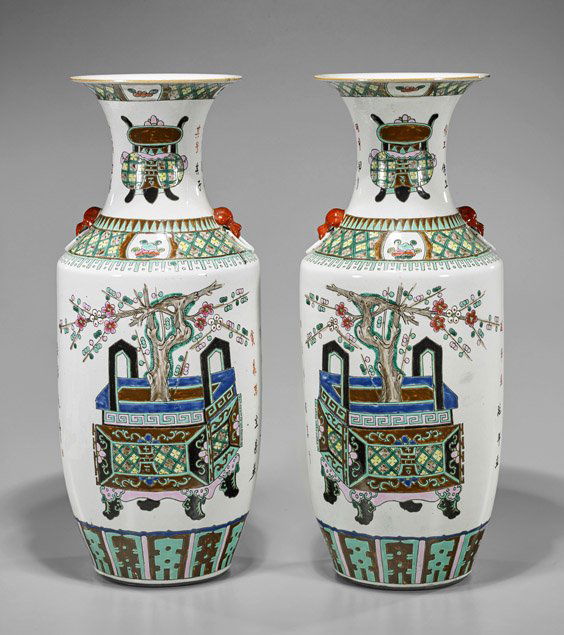 Pair Chinese Famille Verte Porcelain Vases (1 of 3)