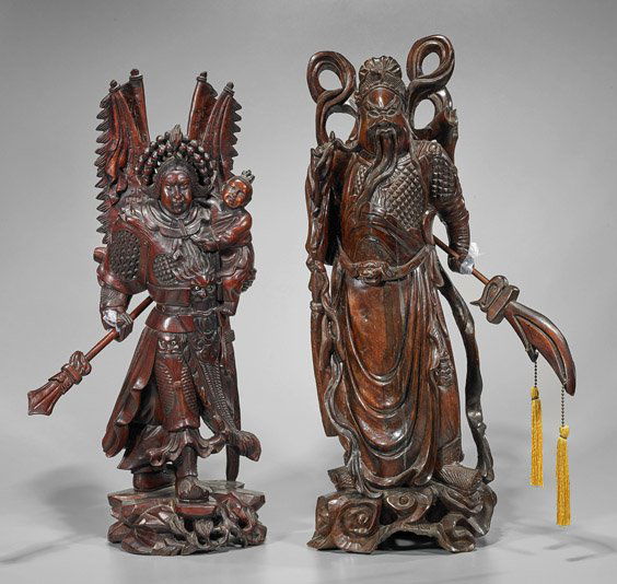 Two Carved Hardwood Standing Immortals (1 of 1)