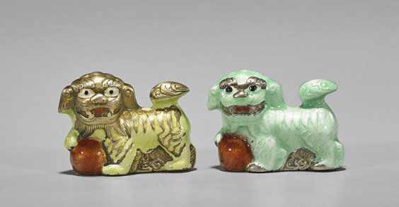 Pair Chinese Enameled Silver Fo Lions (1 of 1)