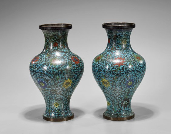 Pair Late Ming Dynasty CloisonnÃ© Vases (1 of 2)