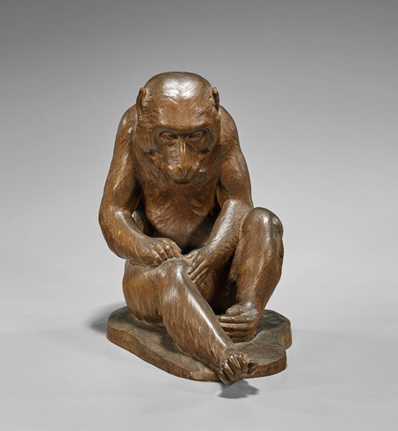 Antique Japanese Wood Okimono Monkey (1 of 3)