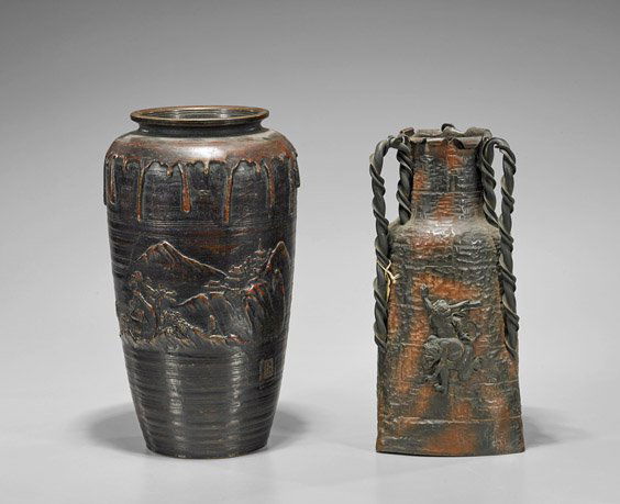 Two Antique Japanese Bronze Vases (1 of 3)