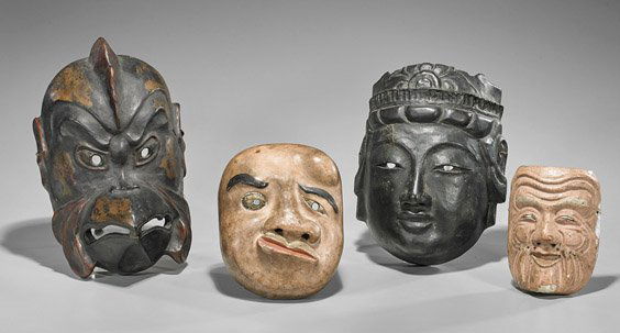 Four Antique Japanese Lacquer Masks (1 of 1)