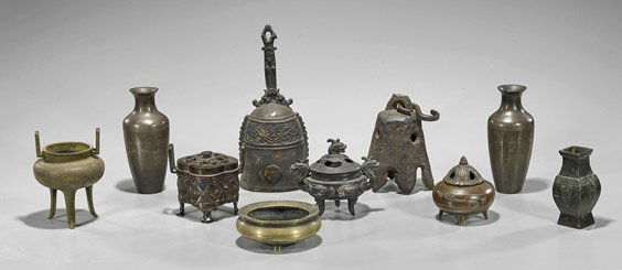 Ten Chinese & Japanese Bronze Items (1 of 1)