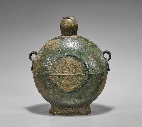 Chinese Zhou-Style Bronze Flask Vessel (1 of 3)