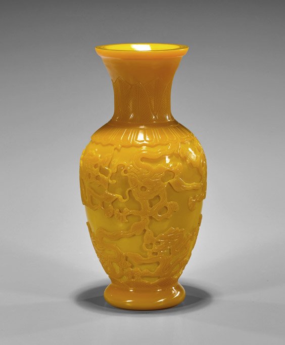 Old Chinese Beijing Butterscotch Yellow Glass Vase (1 of 1)