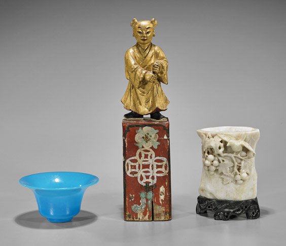 Three Chinese Items: Bowl, Vase & Figure (1 of 1)