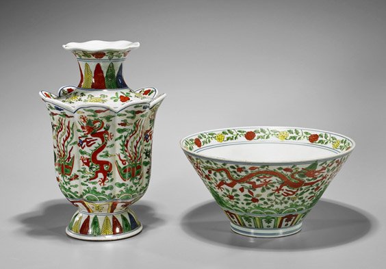 Two Ming-Style Wucai Glazed Porcelains (1 of 3)