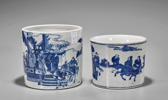 Two Large Kangxi-Style Porcelain Brushpots (1 of 3)