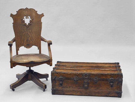 Two Vintage Wood Items: Trunk & Chair (1 of 1)