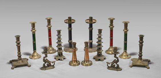 Group of Fourteen Metal Candlesticks (1 of 1)