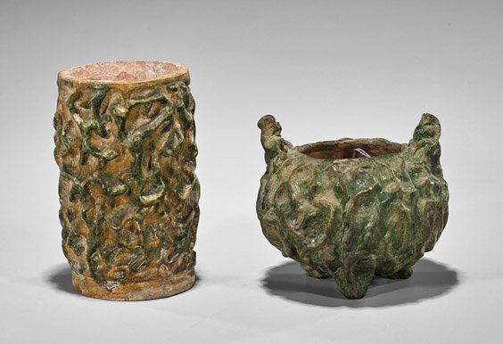 Two Antique Chinese Green Glazed Potteries (1 of 1)