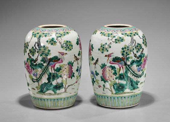 Pair Antique Famille Rose Porcelain Vases (1 of 1)