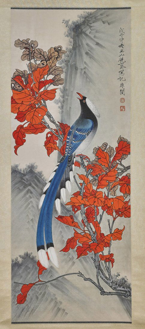 Two Chinese Paper Scrolls: Bird & Horse (1 of 4)