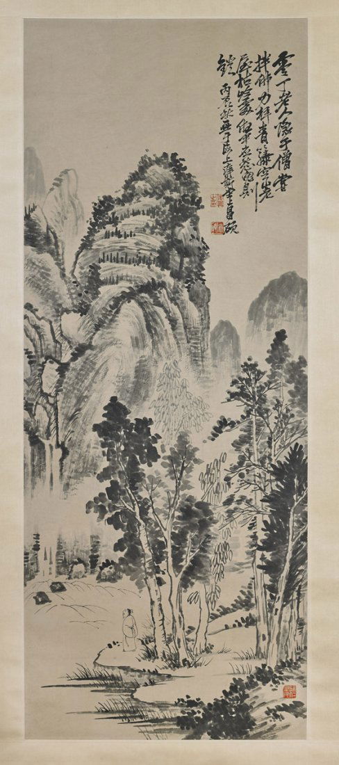 Two Chinese Paper Scrolls: Plum Blossoms & Figure (1 of 6)