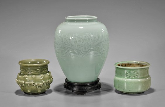 Three Antique Chinese Celadon Porcelains (1 of 1)