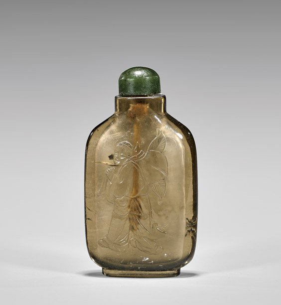 ANTIQUE SMOKEY QUARTZ SNUFF BOTTLE (1 of 2)