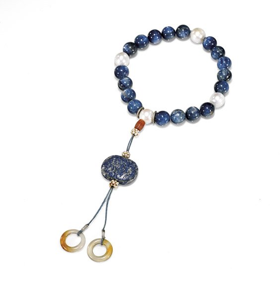 CHINESE LAPIS & SAPPHIRE BEAD BRACELET (1 of 1)