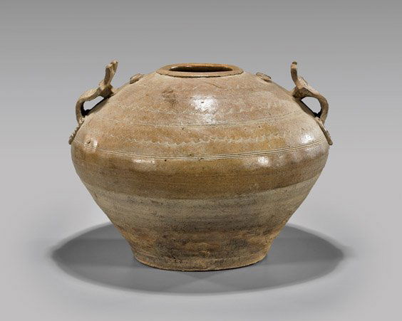 LARGE HAN DYNASTY PROTO-WARE POTTERY JAR (1 of 3)