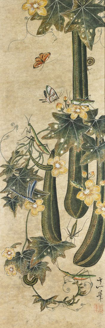 ANTIQUE KOREAN PAINTING: Squash Plants (1 of 2)