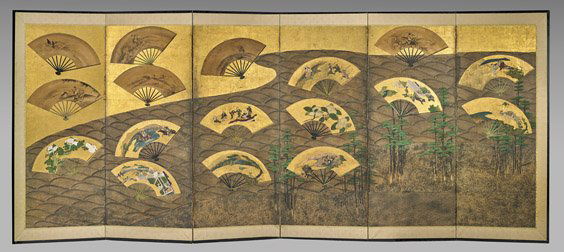 PAIR ANTIQUE JAPANESE SIX-PANEL SCREENS (1 of 2)