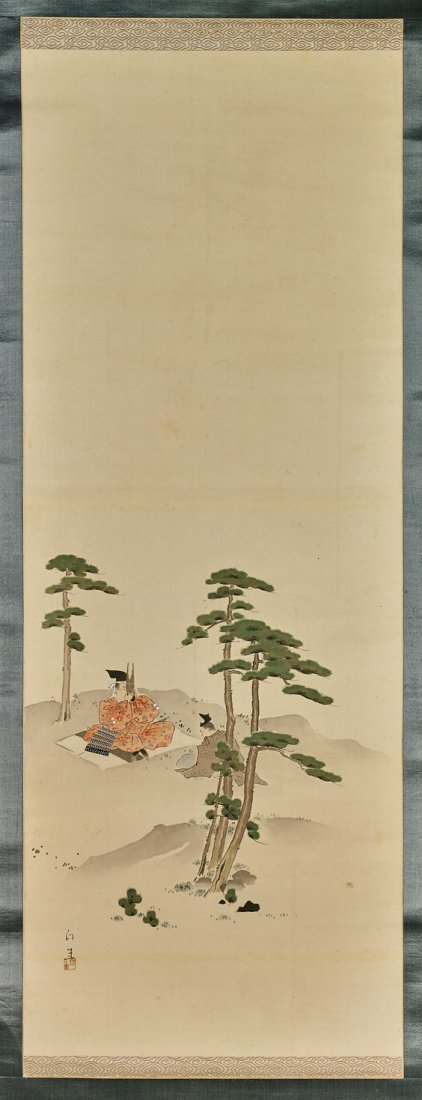 ANTIQUE JAPANESE SILK SCROLL BY HIBINO HAKKEI (1 of 2)