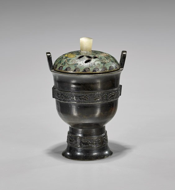 ANTIQUE BRONZE CENSER & CLOISONNÉ COVER (1 of 2)