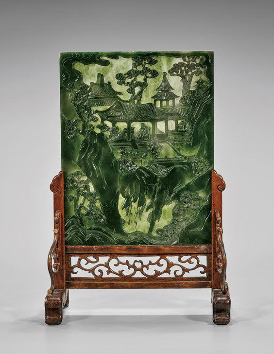 CARVED SPINACH JADE TABLSCREEN (1 of 2)