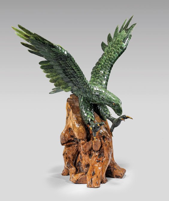 LARGE SECTIONAL SPINACH JADE EAGLE (1 of 5)