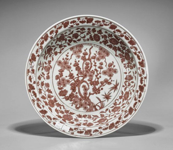 Yuan-Style Underglaze Red Porcelain Charger (1 of 2)