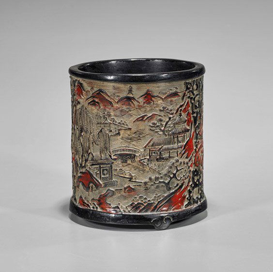 Cinnabar-Like Lacquer Brushpot (1 of 3)