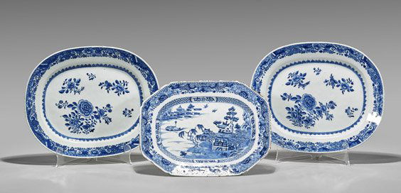 Three Antique Chinese Export Blue & White Porcelain (1 of 1)