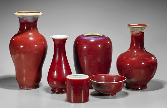 Six Chinese 'Ox-Blood' Red Porcelain Vases (1 of 2)