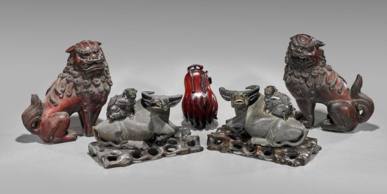 Five Chinese Wood Carvings: Animals & Box (1 of 1)