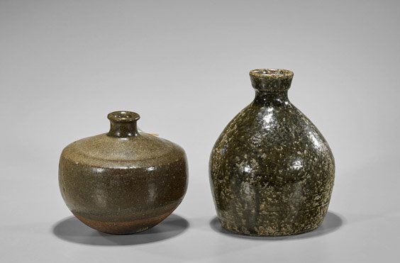 Two Antique Japanese Green Glazed Vases (1 of 2)