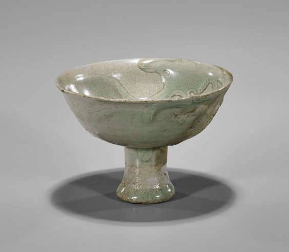 Song Dynasty Celadon Glazed Stem Cup (1 of 3)