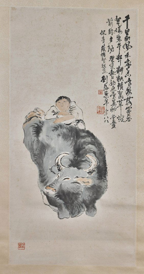Two Chinese Paper Scrolls: Boy & Buffalo (1 of 6)
