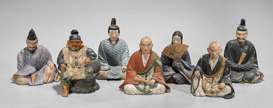 Seven Japanese Hakata Pottery Dolls (1 of 1)