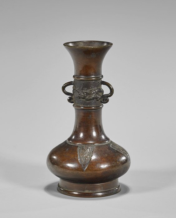 Miniature Antique Chinese Bronze Bottle Vase (1 of 2)