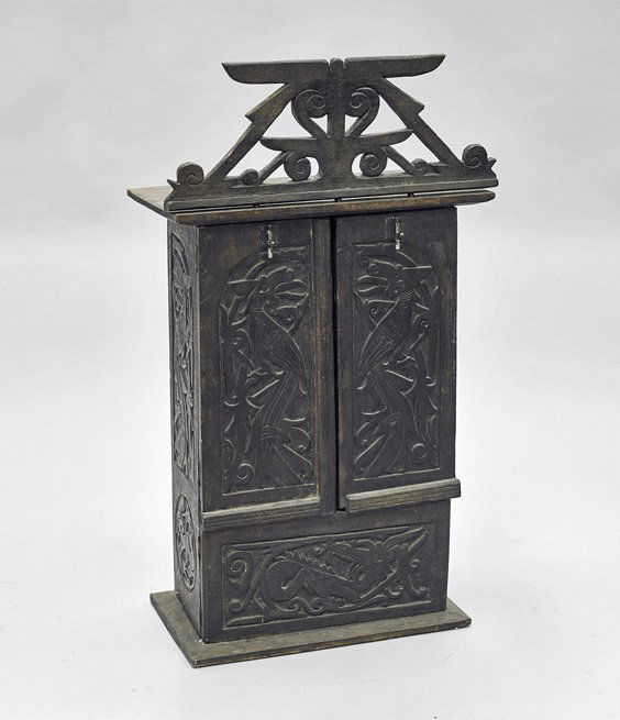 Southeast Asian Carved Wood Wall Cabinet (1 of 2)