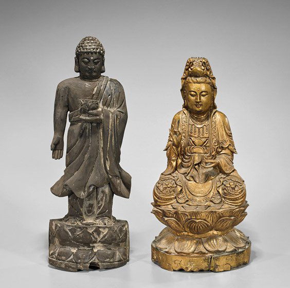 Two Chinese Carved Wood Buddhist Figures (1 of 1)