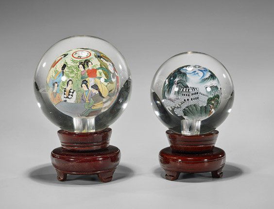 Two Large Chinese Inside Painted Glass Balls (1 of 2)