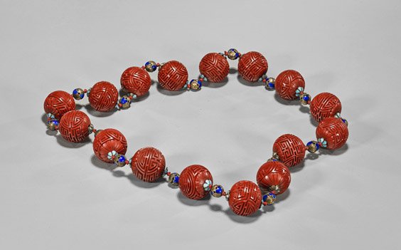 Chinese Cinnabar Lacquer Bead Necklace (1 of 1)