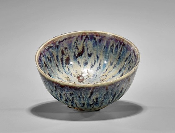 Antique Chinese Splash Glazed Bowl: Antique Chinese Splash Glazed Bowl Antique Chinese purple and blue splash glazed bowl; of deep rounded form and glaze pooling at the unglazed foot; D: 8 1/4"