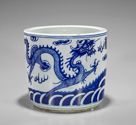 Large Blue & White Porcelain Brushpot (1 of 2)