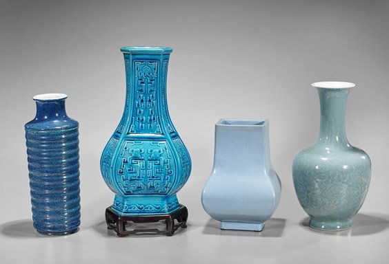 Four Various Blue Monochrome Glazed Vases (1 of 2)