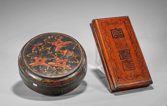 Two Antique Chinese Painted Wood Boxes (1 of 1)